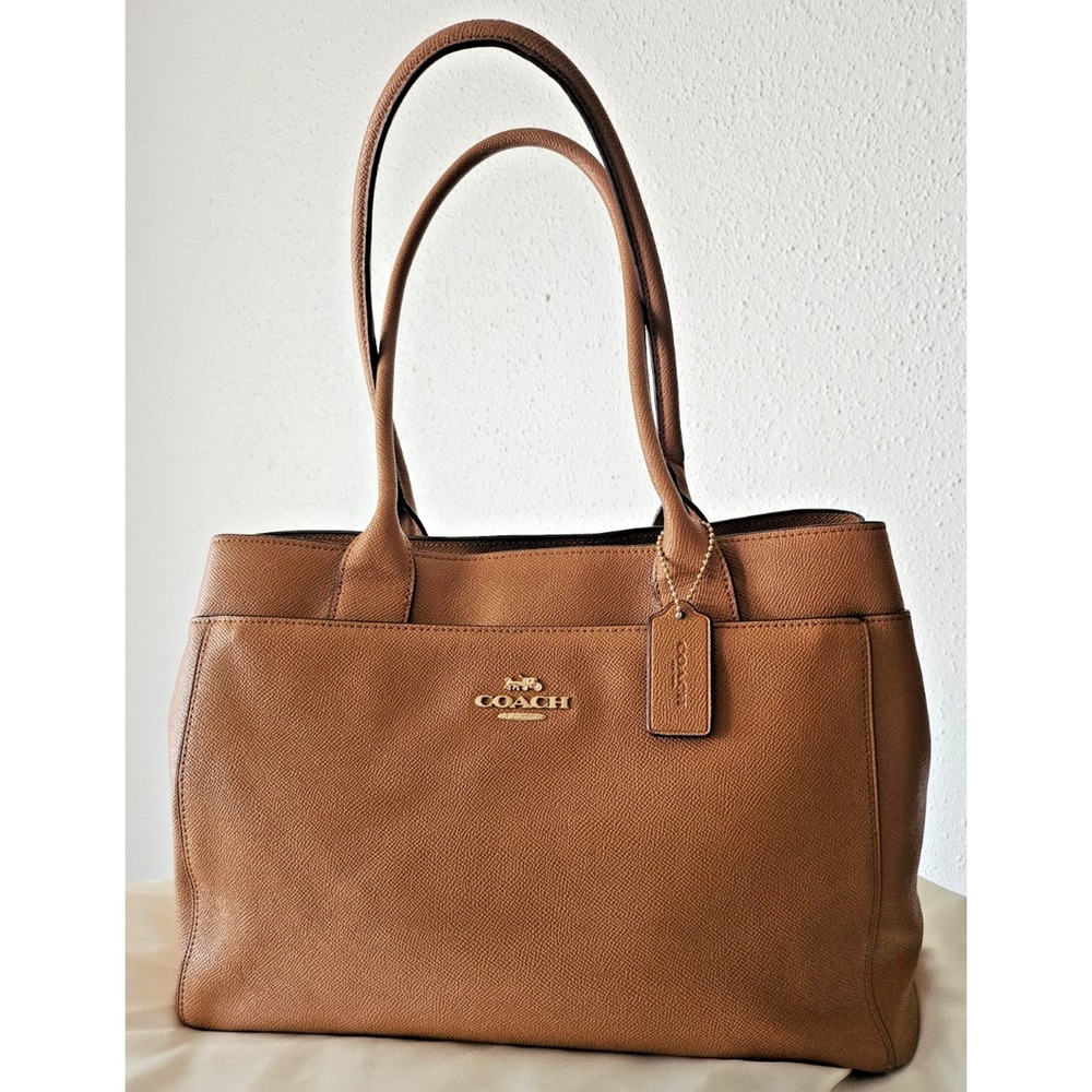 Coach Crossgrain Leather Brown Gold Casey Tote Carryall Bag Purse F31474